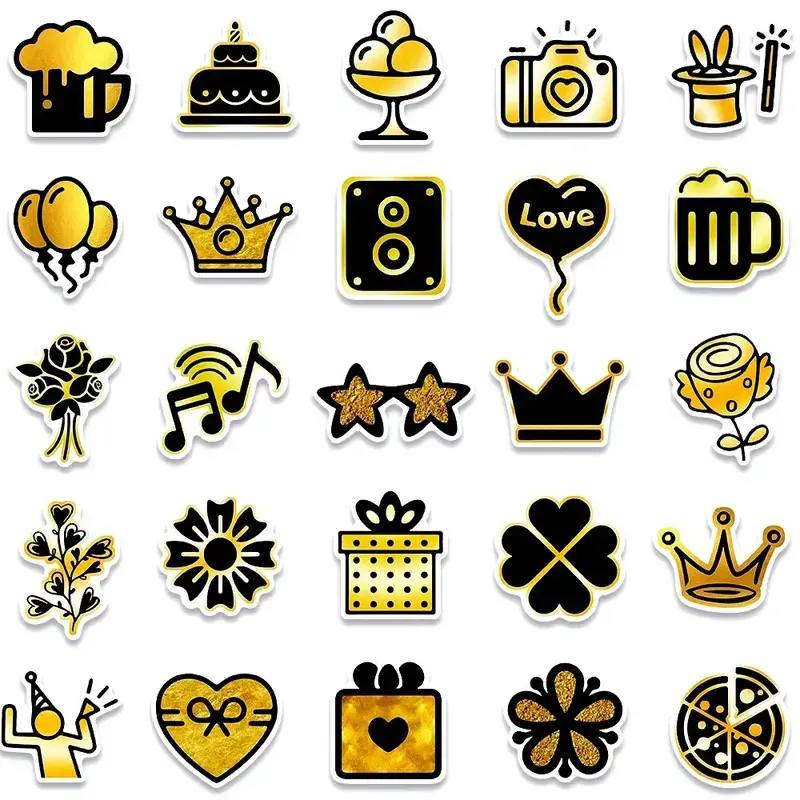 50-piece birthday gold sticker set designed for holiday and celebration use. Features metallic foil finish, strong adhesive, and versatile sizing for crafts and gifting. From ononswitch. Birthday Gold Sticker Pack 50PCS Holiday Decoration Sticker