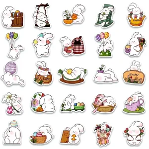 Cute cartoon Easter bunny sticker with pastel colors and soft outline