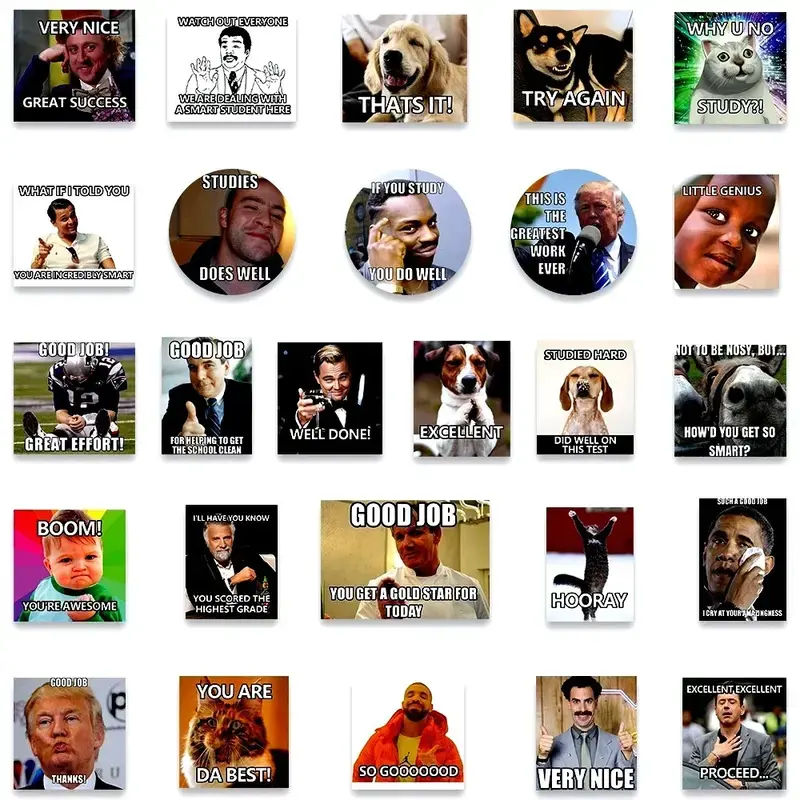 This 52-piece sticker set features lighthearted, relatable meme designs with life-affirming and humorous quotes. Each durable, glossy decal is easy to apply and reposition. Proudly designed by ononswitch. Meme Sticker Pack 52PCS Quote Life Humor Decal for Laptop Water Bottle