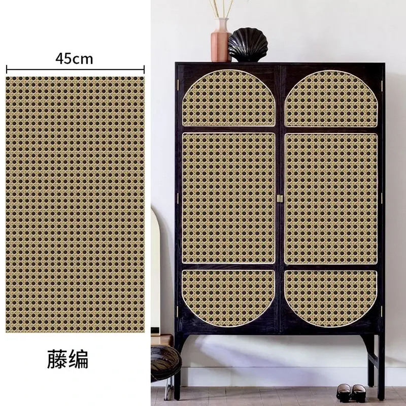 Rattan furniture decal for wall, cabinet, or tabletop decoration. Natural woven texture adds warm, boho-chic style to any space. Made by ononswitch. Rattan Furniture Decal Wallpaper Peel and Stick Home Decor 45cm x 300cm