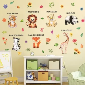 Kids animal wall decals for nursery bedroom decor, peel and stick vinyl stickers