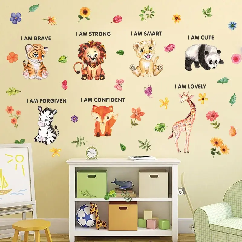Kids animal wall decals for nursery bedroom decor, peel and stick vinyl stickers
