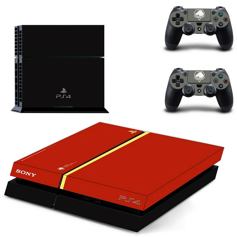 Custom PS4 skin DPTM2147 from ononswitch: durable matte finish, precise cutouts for ports and buttons, designed specifically for the original PS4 console. Black and red geometric PS4 skin with 'DPTM2147' design for PlayStation 4 console