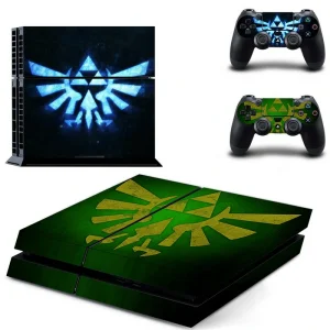 Black PS4 slim console with geometric blue and white patterned vinyl skin by ononswitch