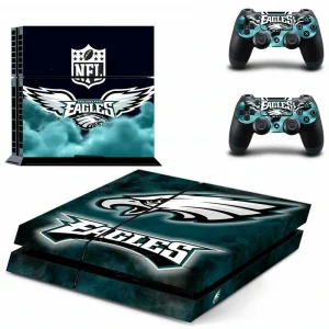 Custom PS4 console skin with DPTM2422 pattern in matte black and geometric accents
