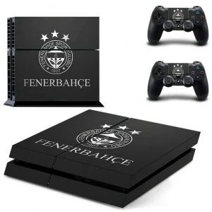 Black PS4 console with sleek geometric pattern skin applied