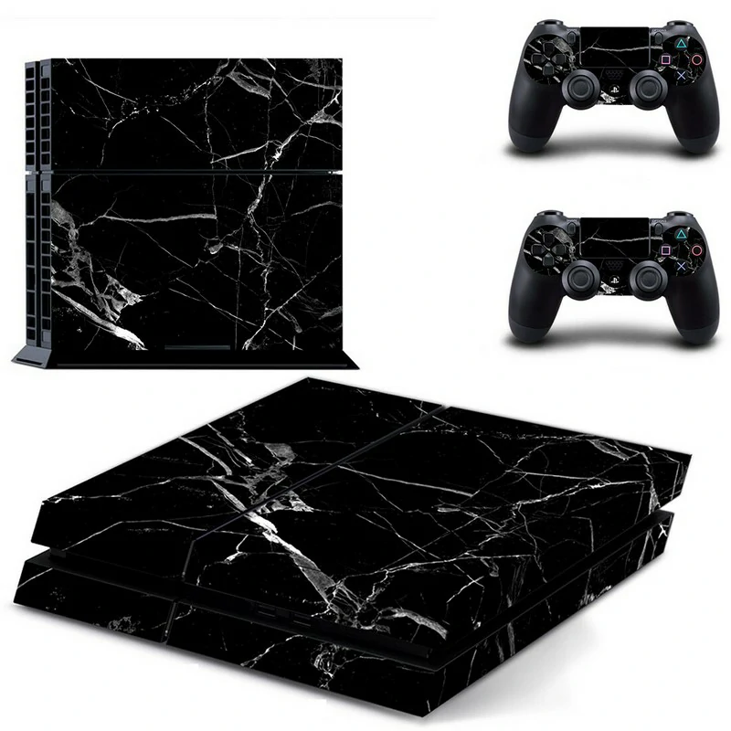 DPTM2596 PS4 skin by ononswitch: premium vinyl wrap with bold graphics, fits standard PS4 models, scratch-resistant and removable without residue. Black and red geometric PS4 skin with 'DPTM2596' design applied to console