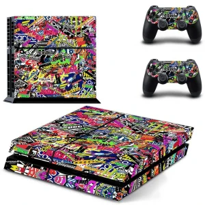 Custom PS4 console skin with geometric black and teal pattern