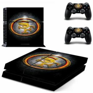 Black PS4 controller skin with geometric pattern and subtle blue accents