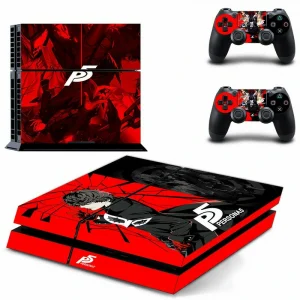 Black PS4 console with geometric red and white pattern skin DPTM3073 by ononswitch