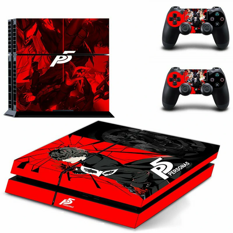 Black PS4 console with geometric red and white pattern skin DPTM3073 by ononswitch