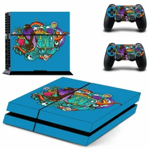 Custom matte black PS4 skin with geometric pattern for PlayStation 4 console