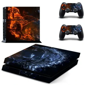 Custom matte black PS4 console skin with geometric pattern for slim model