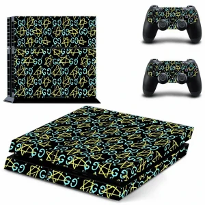 Custom matte black PS4 console skin with geometric pattern by ononswitch